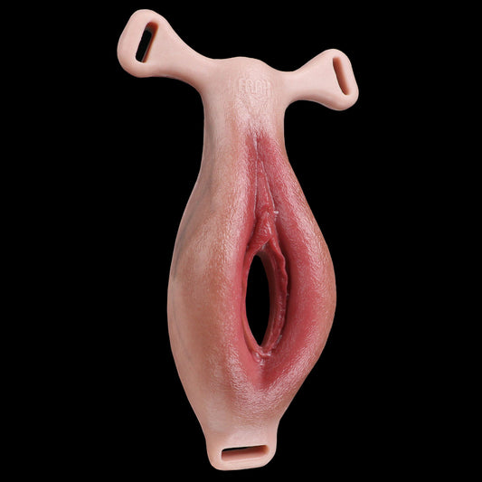 Realistische Silikon-Vagina mit Vibration & Lederharness – Fernbedienung, 10 Modi & Platin-Silikon für Sie & Ihn