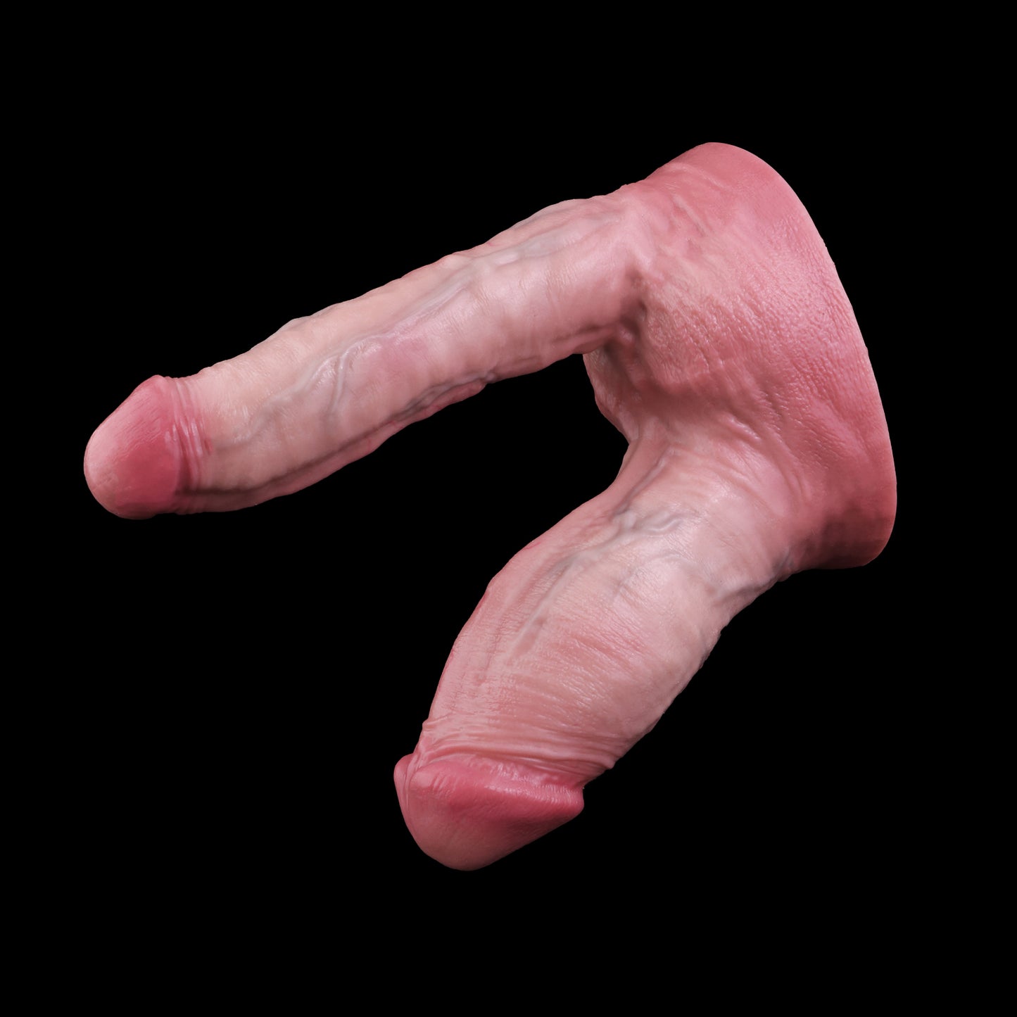 Double Dildo in Helles Hautrosa – Kurz-Dick & Schlank-Lang, Kräftige Venenstruktur & Saugnapf aus Doppelschicht-Platin-Silikon