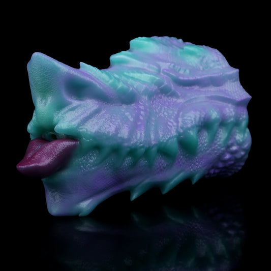 Aurora-Zweifarbiger Fantasy-Drachen-Maul Pocket Pussy – Drachenschuppen-Außenhaut, Tiefviolette Zunge & Einzelkanal aus Platin-Silikon