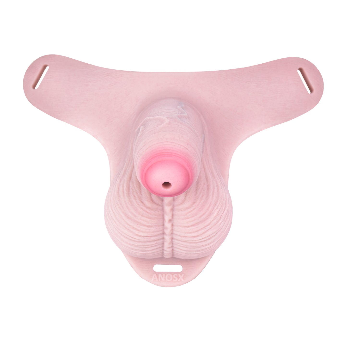Peniskäfig mit Vorhaut & Spiralfalten – Babyrosa, Harnöffnung & Zwei Harness-Varianten aus Platin-Silikon