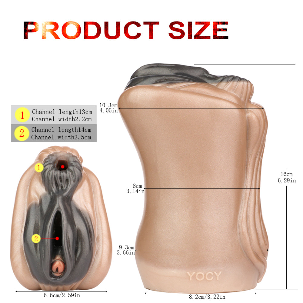 Horse Pussy mit Pferdeschwanz-Textur & Dual-Channel – Kupferbraun, Tiefschwarze Vulva & Platin-Silikon für Männer
