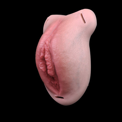 Silicone Pussy Panties in Bespoke Finish with Leather Harness | Seductive Transgender Vaginal Gaff for Private Boudoir Play