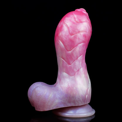 Dragon Scale Anal Dildo | Platinum Silicone Suction Cup Fantasy Dildo with Heart Base & Curved Shaft