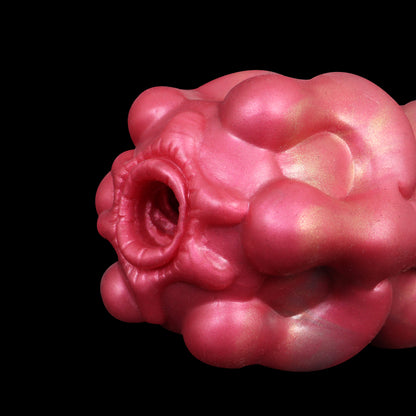 Knochengerüst Pocket Pussy in Rosenrosa mit Knochengelenk-Oberfläche, Rippenstruktur & Einzelkanal – Rosenrosa-Perlgold, Sphinkter-Eingang & Platin-Silikon