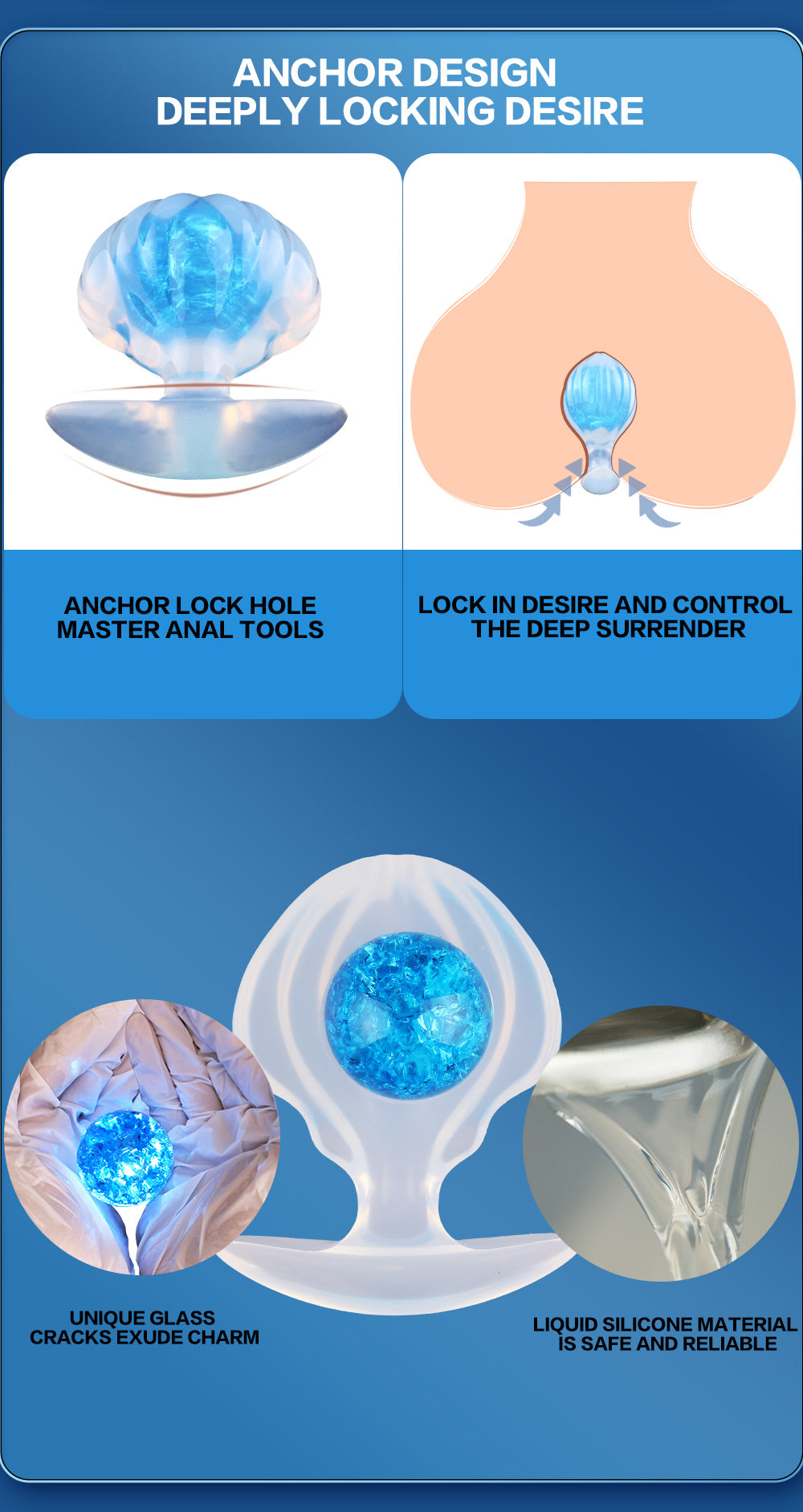 Analplug Kristall Fächermuschel – Gemstone-Core, 8 Rippen & Mondsichel-Basis | Platin-Silikon | SilikonLust