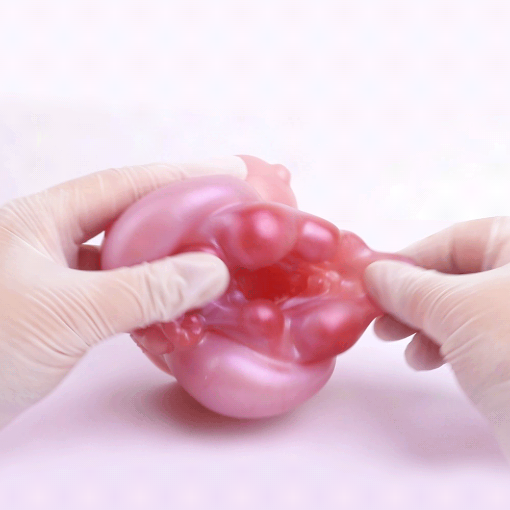 Kuh Mini Pocket Pussy in Hautfarben-Rosa mit Herzform-Eingang, Zwei Mini-Brüsten & Vibration – Perlschimmer, Realistisch & Platin-Silikon
