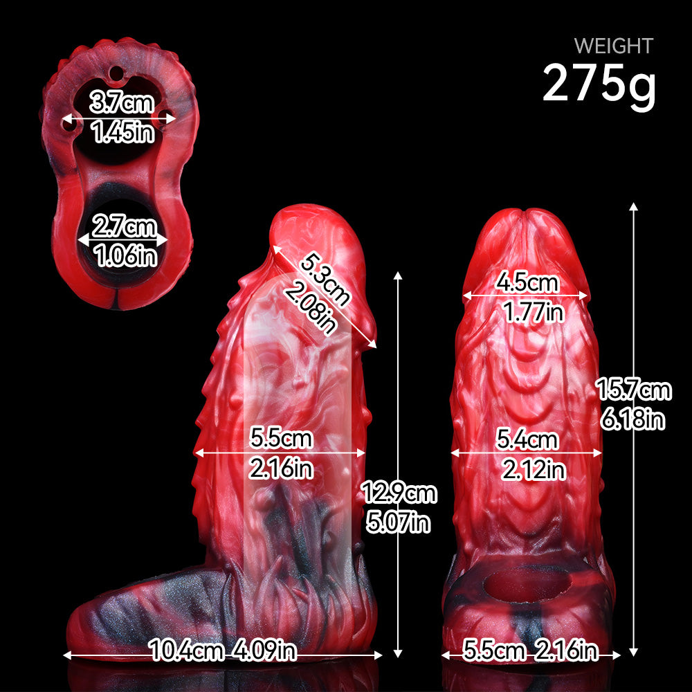 Arthropod Bio-Pod Penis Sleeve Silicone - Micropenis Erection Sleeve Segmented Armor Double Ring Red