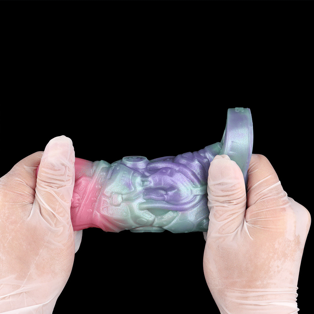 Cyber Mecha Penis Sleeve – Platinum Silicone Extender with Armor Structure | SilikonLust Fetish