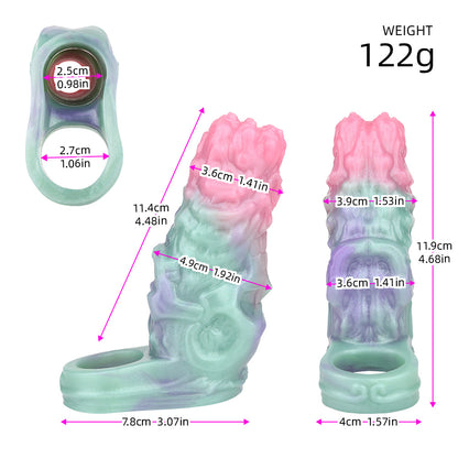 Totemic Penis Sleeve – Relief Biomorphics, Face Illusion & Mother-of-Pearl Gradient | Platinum Silicone | SilikonLust