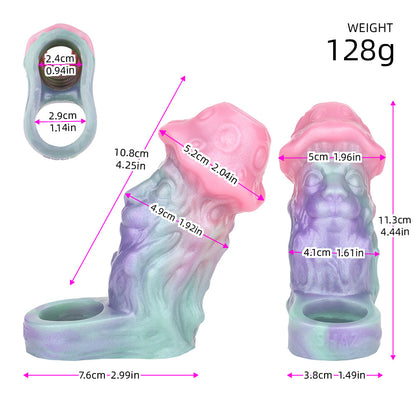 Penis Sleeve Mushroom Cap – Open Mushroom Cap, Organic Texture & Pearlescent Gradient | Platinum Silicone | SilikonLust
