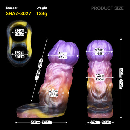 Kürbiskopf Penis Sleeve in Violett-Orange – Offene Eichel, Platin-Silikon & Grusel-Design