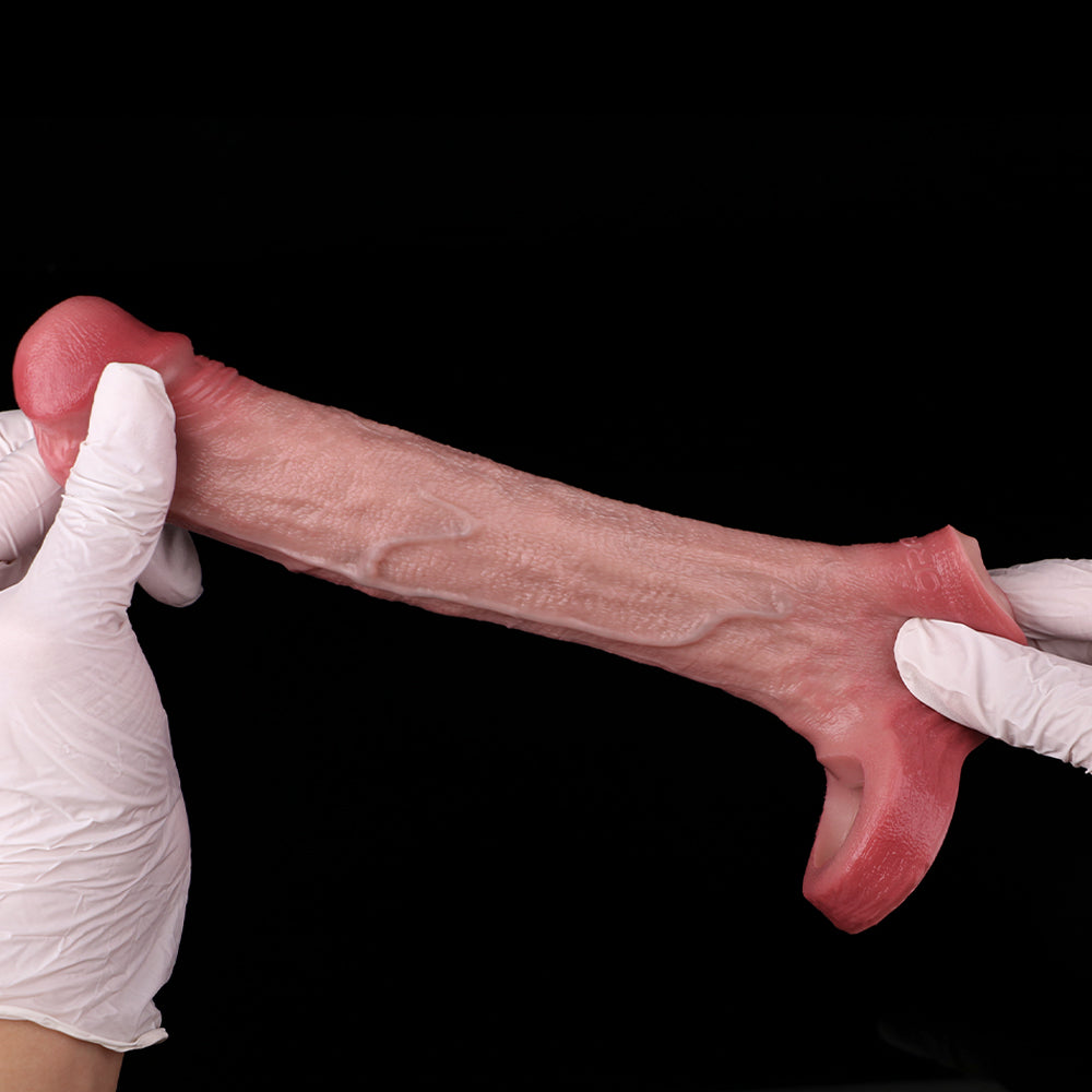 Ultra Soft Penis Sleeve mit Hodenring - Memory Shape Sleeve | Dynamische Anpassung Platin