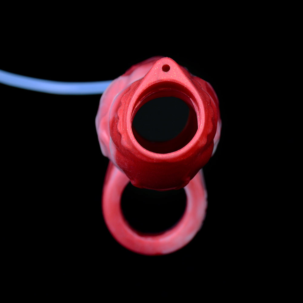 Fantasy Penis Sleeve with Ejaculation Function – Red and White Premium Silicone Penis Cover with Testicle Ring for Role Play & Couples