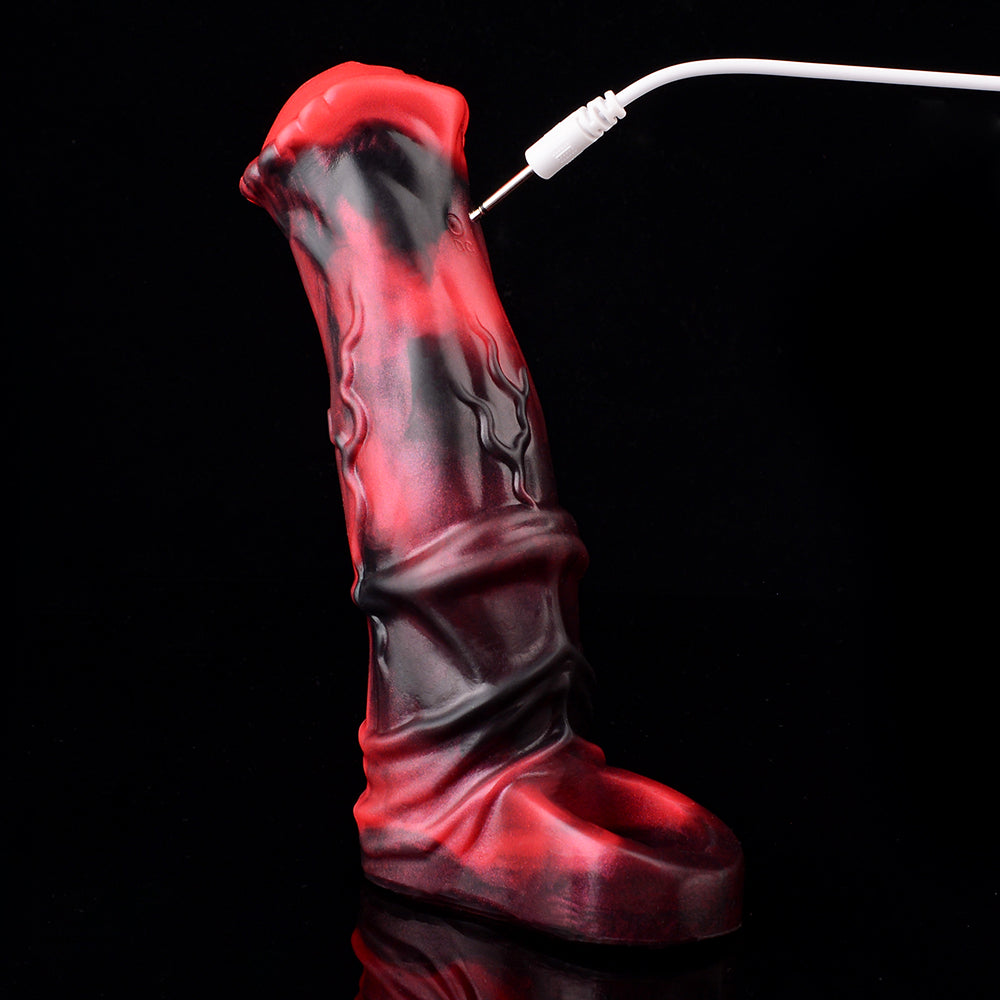 Red-Black Squirt Vibro Creature Dong Silicone Sleeve Remote Control Marbling Double Ball-Socket