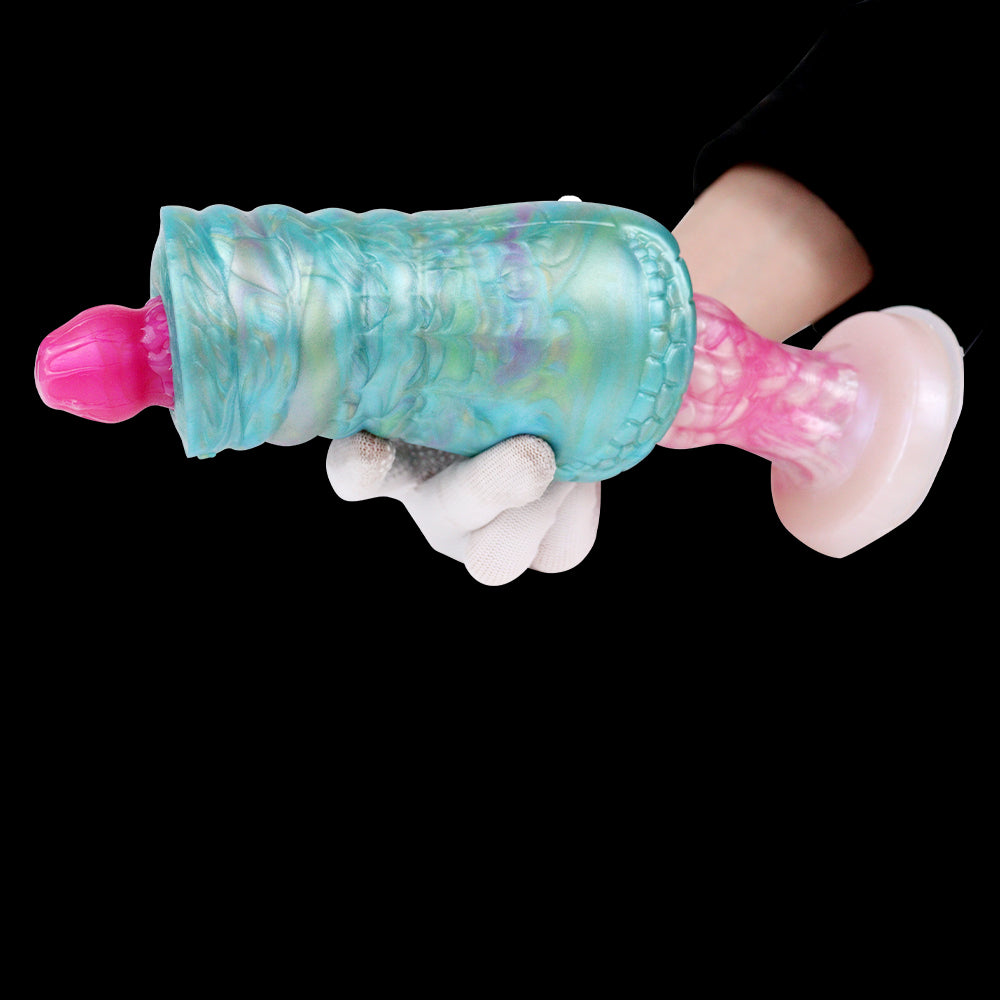 Premium Alien Pocket Pussy in Aurora Green – Biomorphic Masturbator made of Platinum Liquid Silicone