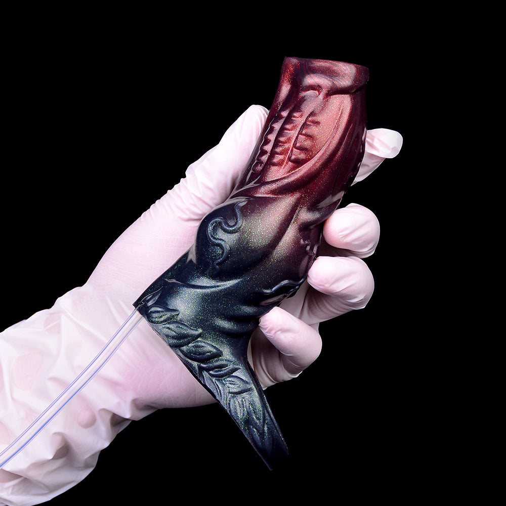 Crimson Starfield Monster Jaw Penis Sleeve – Vine-Engraved Ejaculating Extender for Dark Fantasy | SilikonLust