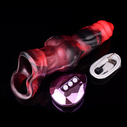 Penis sleeve with scrotum design – double ring system & smoked glass silicone