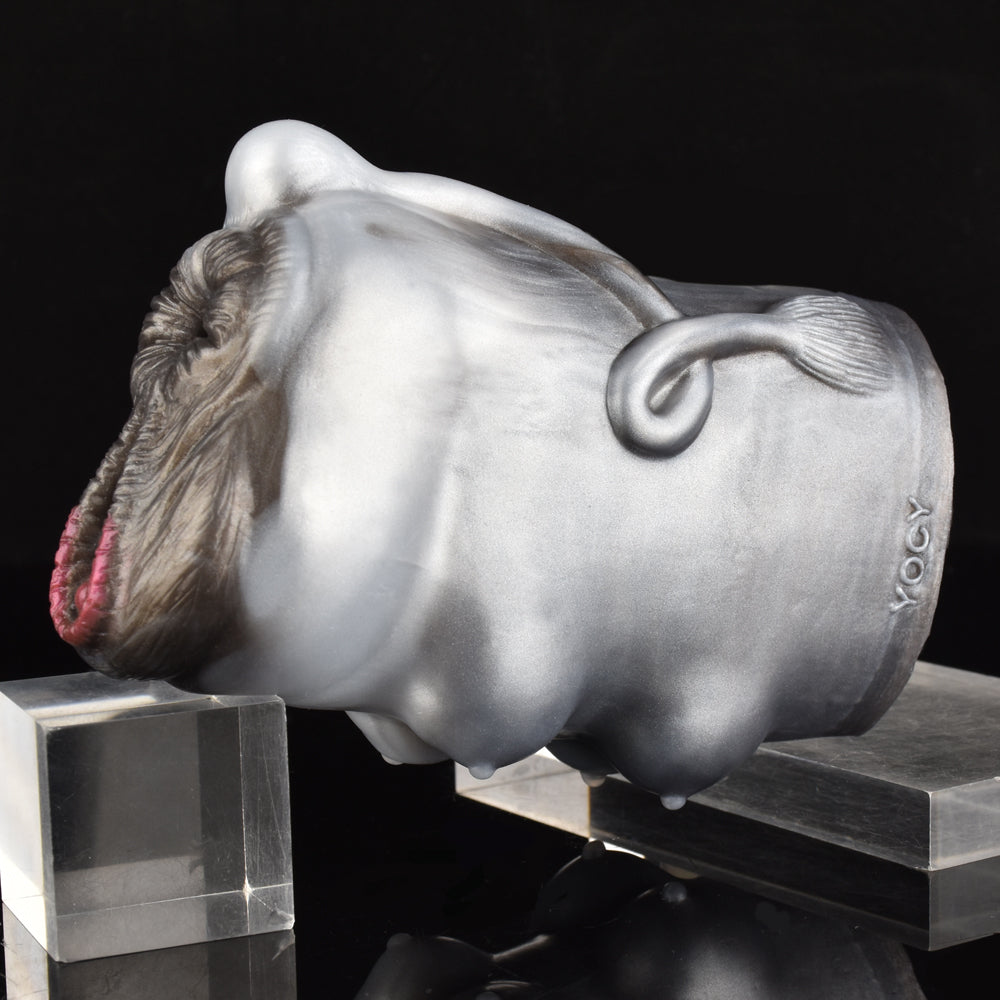 Cow Biomimicry Pocket Pussy with Dual Channel – Bovine Fantasy Pocket Pussy in Pearlescent Silver