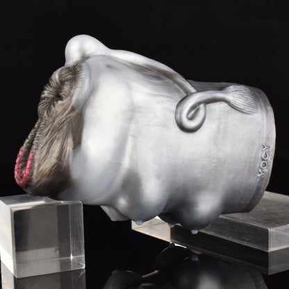 Cow Biomimicry Pocket Pussy with Dual Channel – Bovine Fantasy Pocket Pussy in Pearlescent Silver