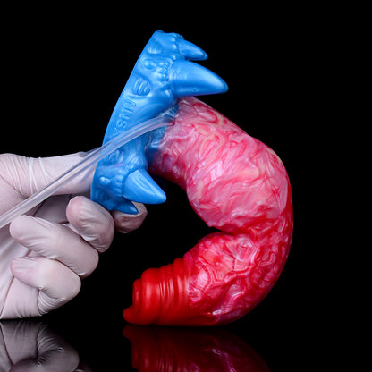 Fantasy Dildo Blutrot & Spritzend – Squirting Beast Dildo mit Mehrblättrigem Kopf, Riesigem Kugelknoten