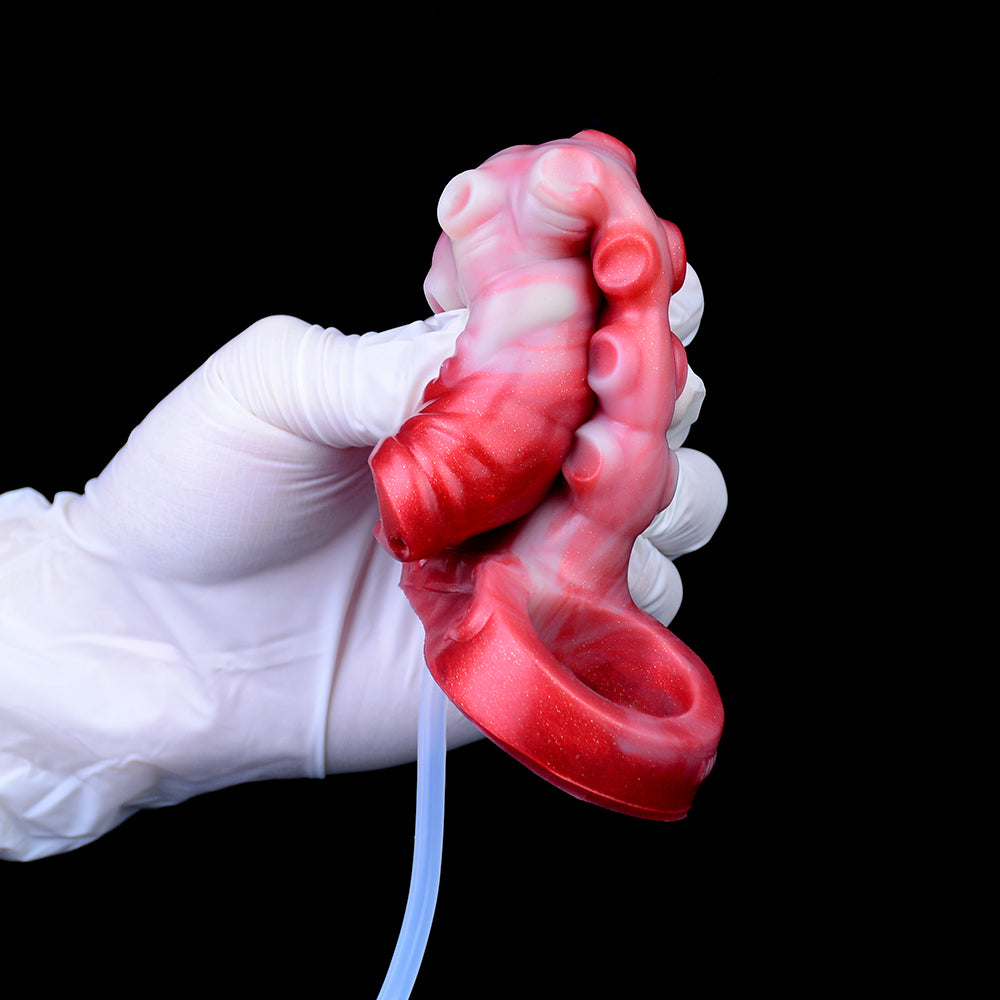 Premium Silicone Penis Sleeve with Sperm Feature – Red and White Dildo Sleeve for an Intense Couple's Experience