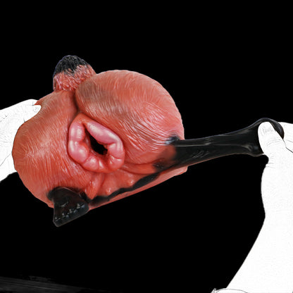 Fuchs-Po Sexpuppe mit Fellstruktur, Schwanz & Pfoten-Griff – Ziegelrot-Mattschwarz-Rosarosa, Zackennoppen-Kanal & Platin-Silikon