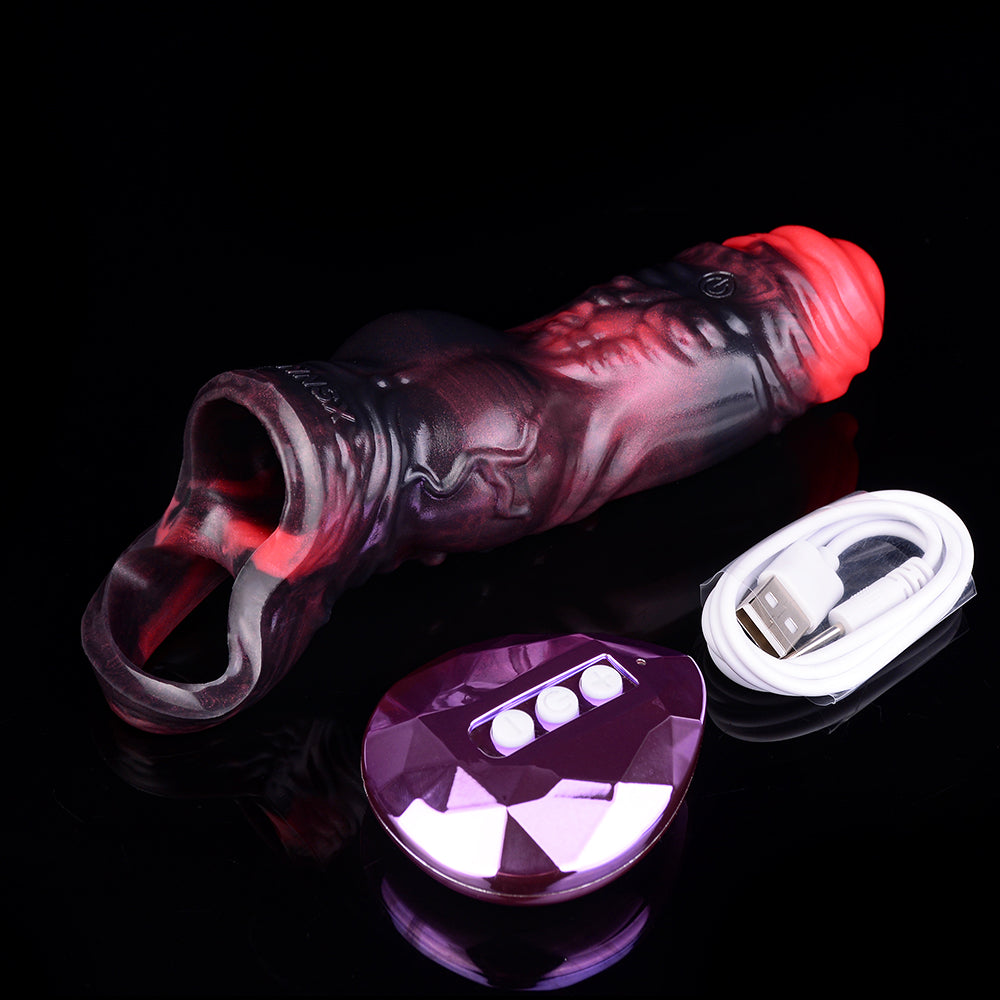 Penis Sleeve Lava Pattern – Vibration, Ball Matrix & Erection Aid | Platinum Silicone | SilikonLust