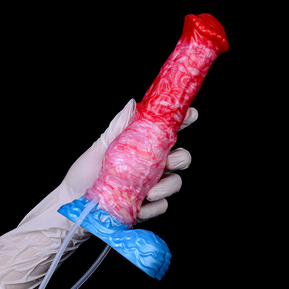 Tapered Muscle-Cord Platinum Silicone Dildo - Fantasy Squirting Knot Dildo with Dual Injection System for Progressive Beast Expansion