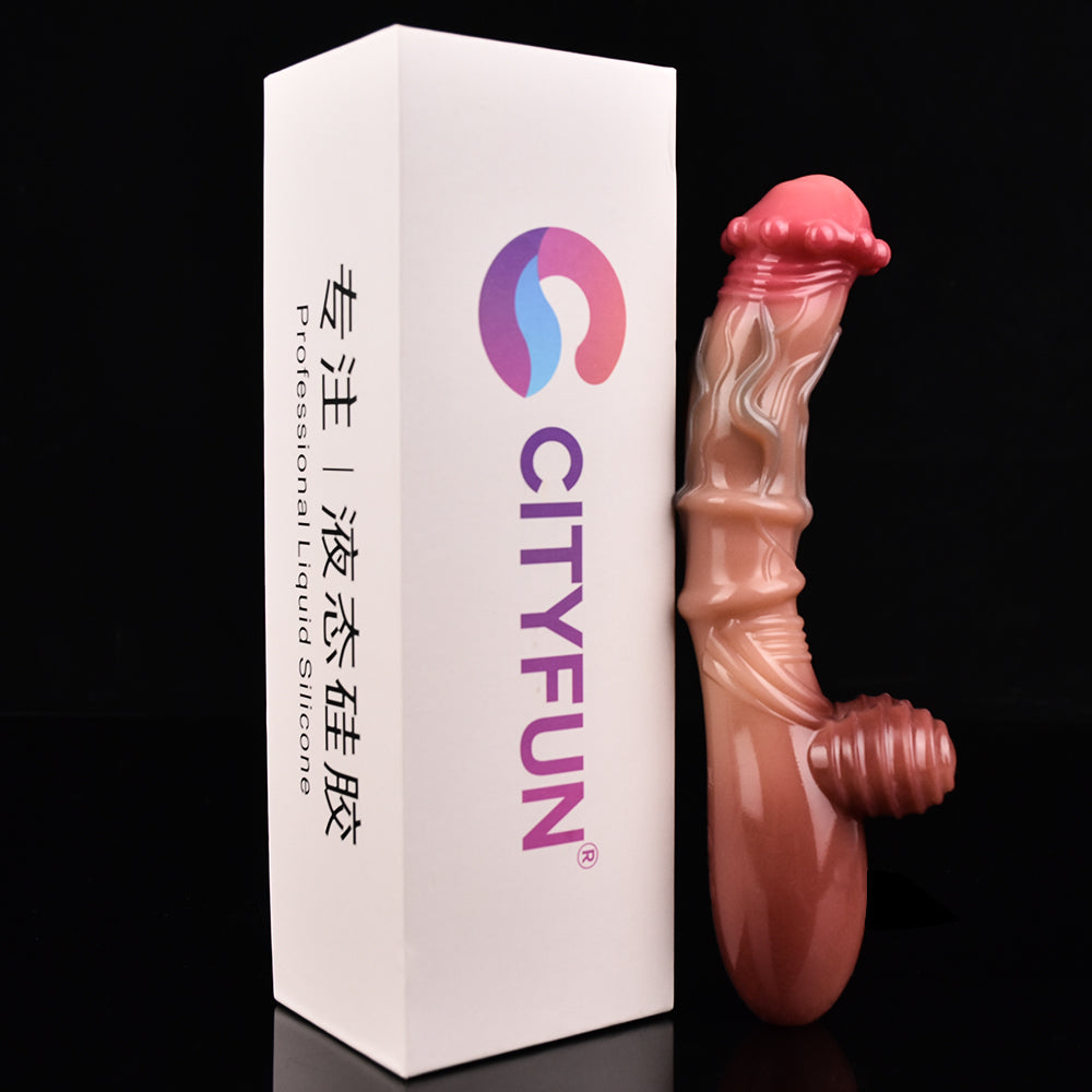Heated Vibrating Dildo with Testicles | Platinum Silicone | 10 Vibration Modes