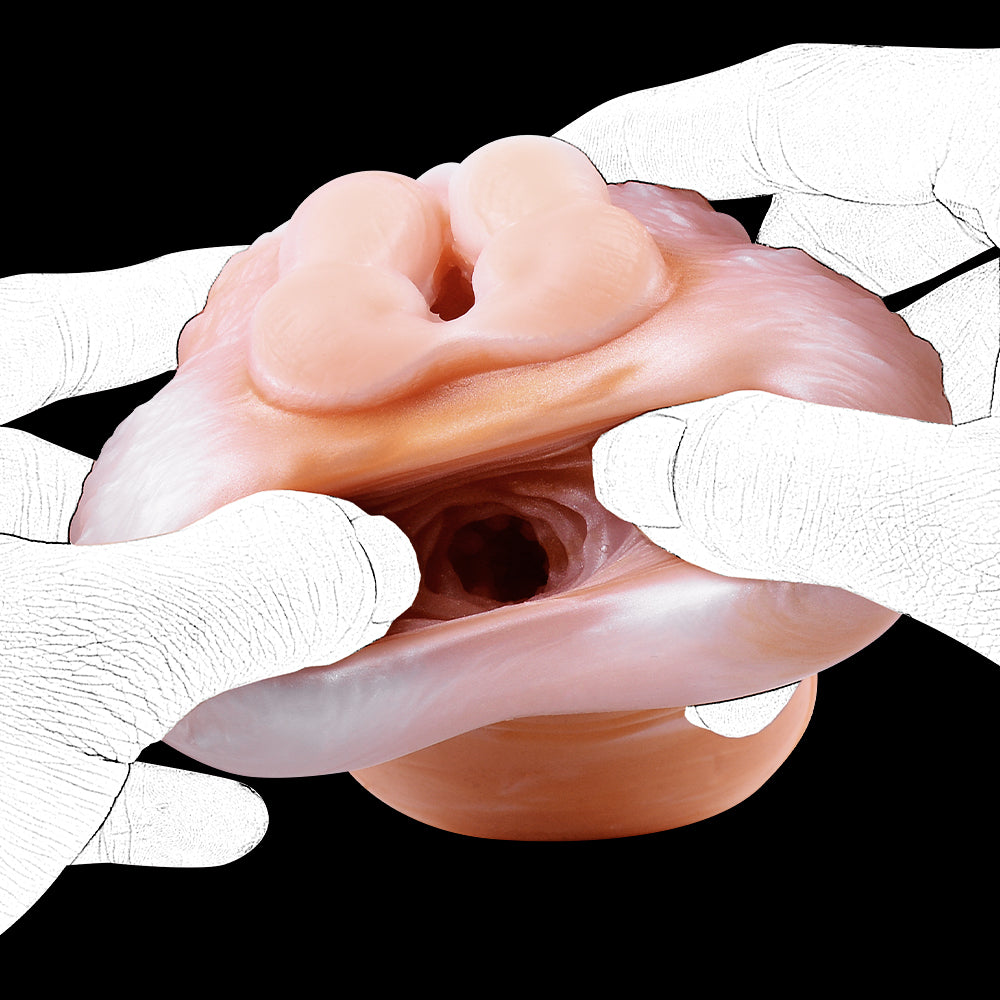 Waschbär-Vulva Pocket Pussy im Corgi-Orange mit Bauch-Fellstruktur & Vaginal-Anal-Doppelkanal – Corgi-Orange-Perlweiß, Dreiphasen-Kanal & Platin-Silikon