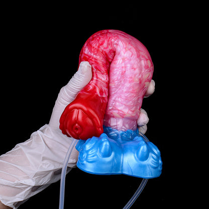 Schlangenkopf & Trägerbar Fantasy Dildo – Squirting Strap-on Dildo mit C-Kurve, Schuppensegment-Textur