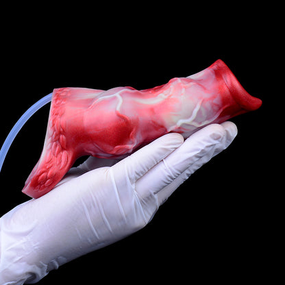 Fleshy Blood Vein Penis Sleeve | Platinum Silicone Red Marble Cock Sleeve with Blood Vessel Marble Casting