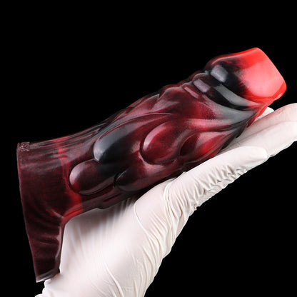 Fantasy Penis Sleeve – Rectangular Glans Cap & Muscle Flow Texture | SilikonLust