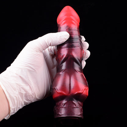 Segmented Penis Sleeve – Totem Relief & Lava Gradient in Platinum Silicone