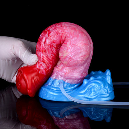 Schlangenkopf & Trägerbar Fantasy Dildo – Squirting Strap-on Dildo mit C-Kurve, Schuppensegment-Textur