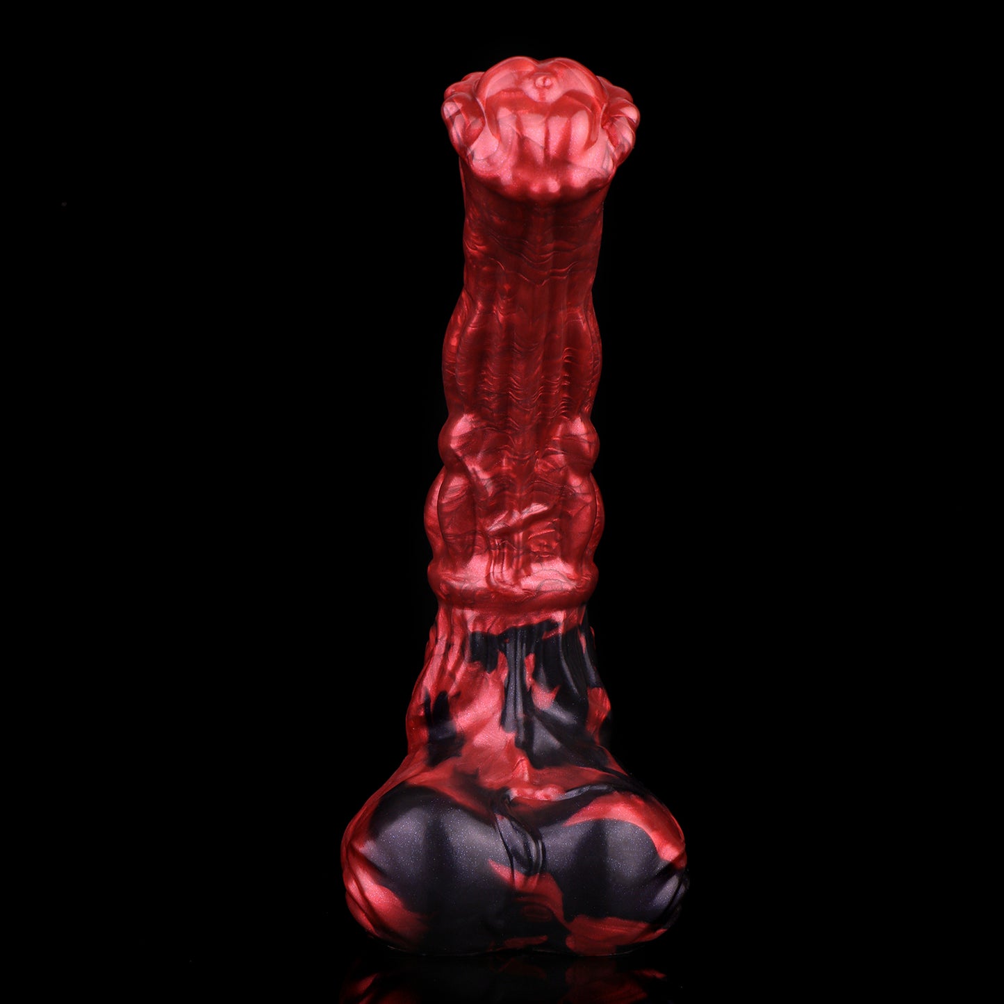 Wild Horse Dildo Fantasy - C-Kurve Flacher Kopf | Kugelknoten Krallenbasis Rot-Schwarz Platin