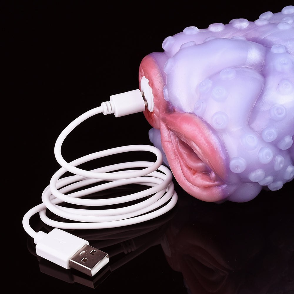 Vibrating Dual-Entrance Stroker with Tentacle Design – USB Vibrating Masturbator made of Platinum Silicone for Intense Fantasy Stimulation