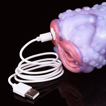 Vibrating Dual-Entrance Stroker with Tentacle Design – USB Vibrating Masturbator made of Platinum Silicone for Intense Fantasy Stimulation