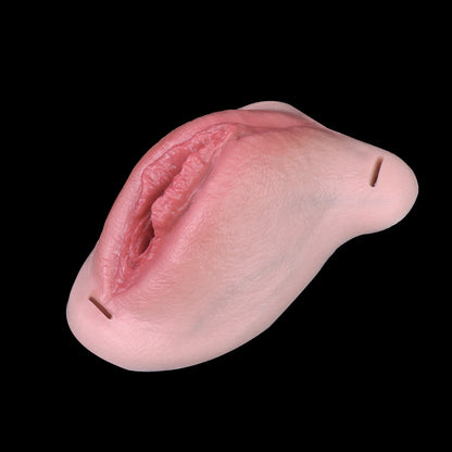 Silicone Pussy Panties in Bespoke Finish with Leather Harness | Seductive Transgender Vaginal Gaff for Private Boudoir Play