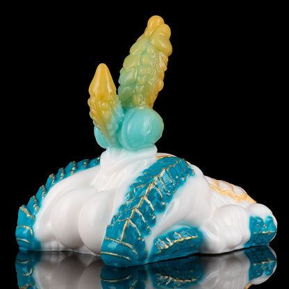 Sexpuppen Drachen-Torso – Weiß-Blau-Gold, Gestufte Drachenpenis & Realistische Schuppen