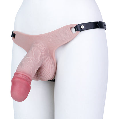 XXL Peniskäfig mit Venenrelief & Großem Hodenvolumen – Naturhautton, Harnöffnung & Zwei Harness-Varianten aus Platin-Silikon
