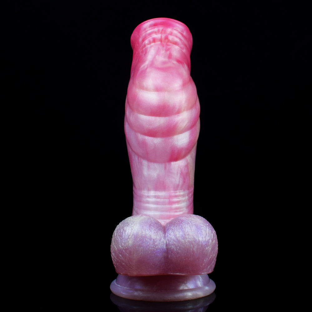 Schimmernder Glitzer-Dildo | Platinum Silicone Dildo mit Perlmutt-Farbverlauf, Spiralmuskel-Schaft