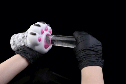 Wolfspfoten-Masturbator Pocket Pussy – Rosenrosa Ballen, Schwarze Krallen, Weiß-Grau Wirbelmarmorierung & Einzelkanal aus Platin-Silikon
