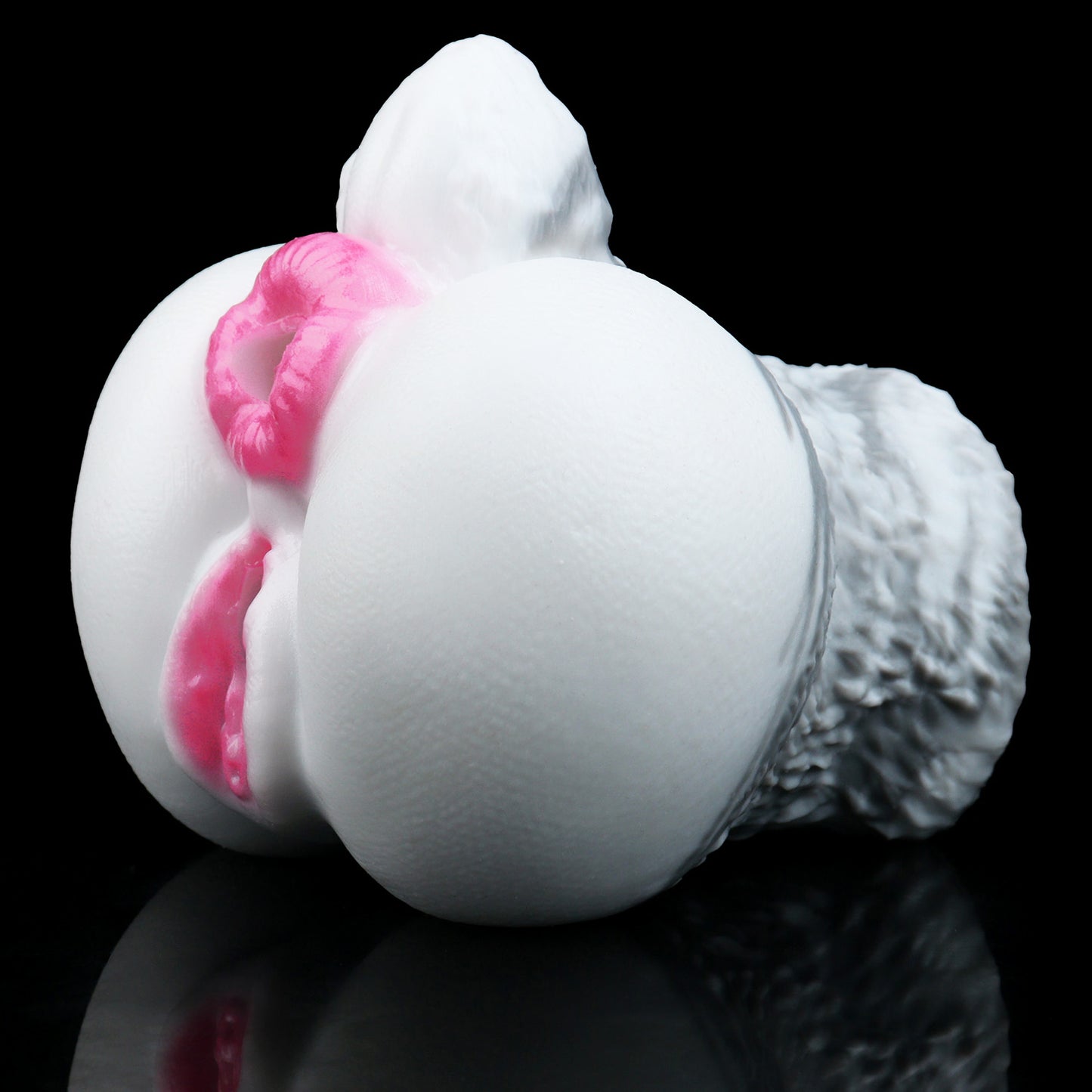 Pocket Pussy Weißer Hase – Doppelkanal (Vaginal + Anal), Fellstruktur-Außenhaut & Rosenrosa-Öffnungen aus Platin-Silikon