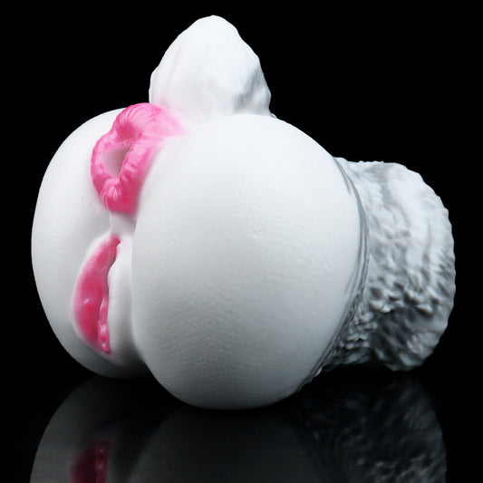 Pocket Pussy Weißer Hase – Doppelkanal (Vaginal + Anal), Fellstruktur-Außenhaut & Rosenrosa-Öffnungen aus Platin-Silikon