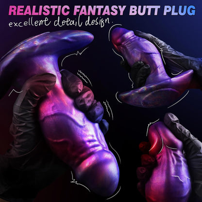Realistic Fantasy Butt Plug with Suction Cup – Premium Platinum Silicone Anal Dildo in Cyber Violet for Intense Stretching