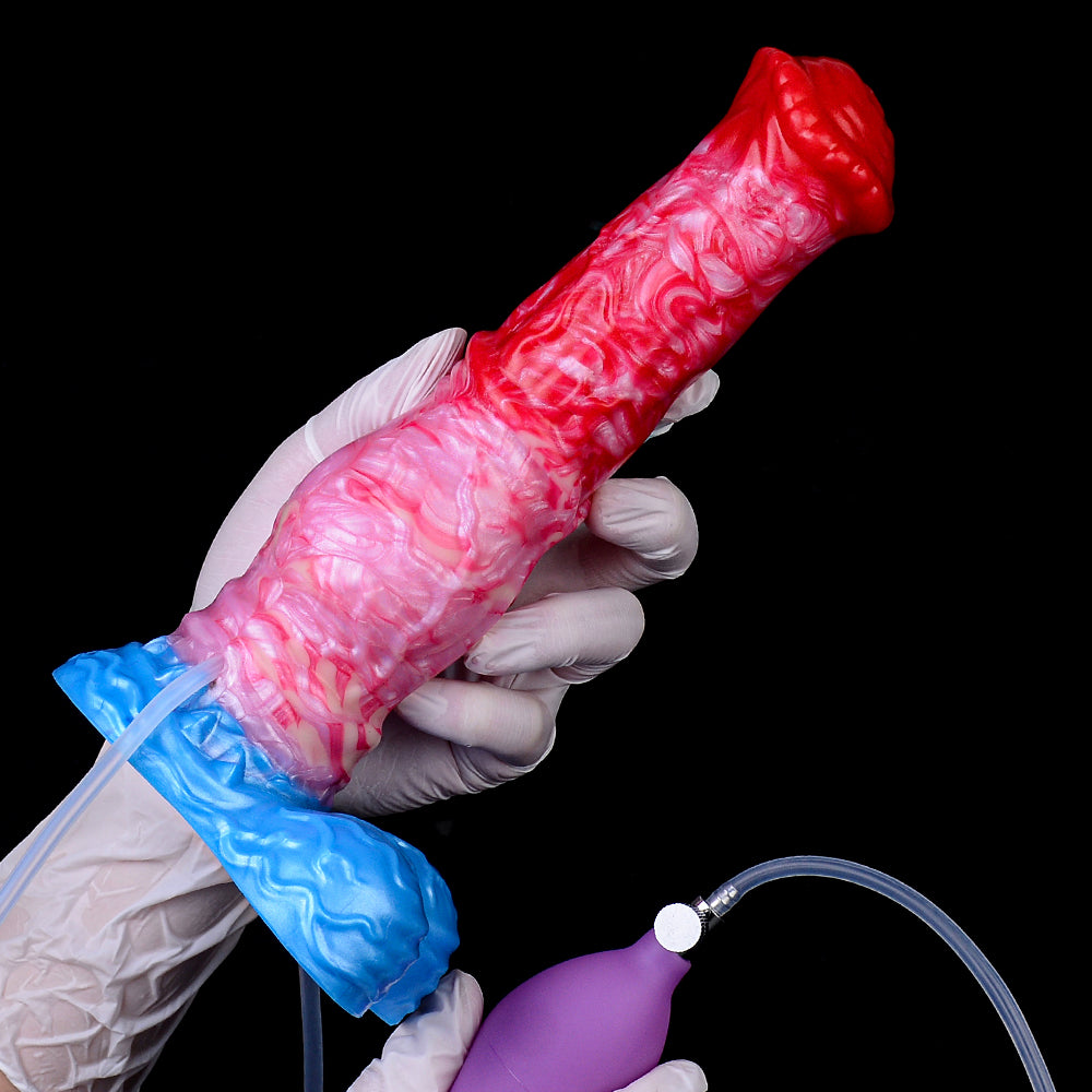 Tapered Muscle-Cord Platinum Silicone Dildo - Fantasy Squirting Knot Dildo with Dual Injection System for Progressive Beast Expansion