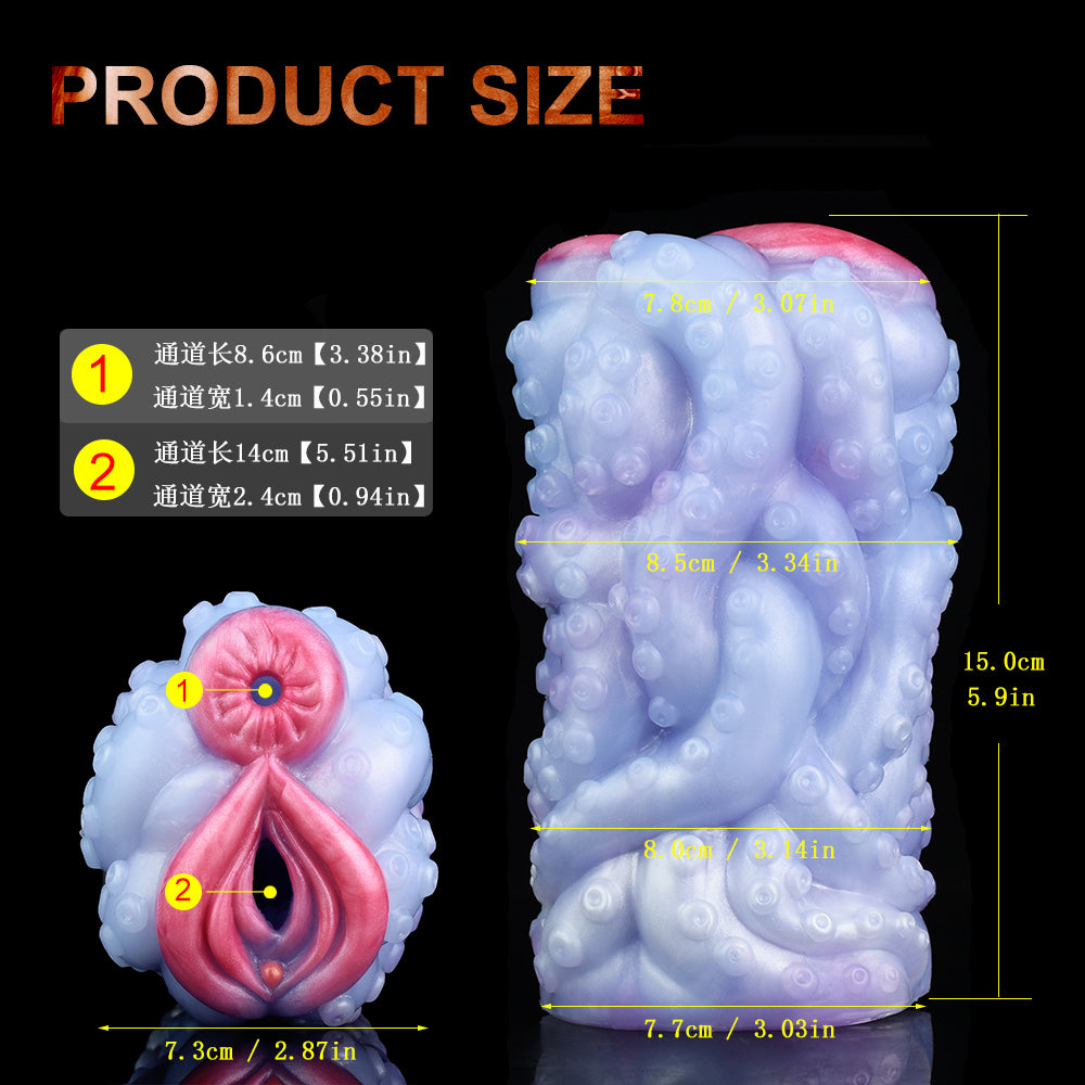 Vibrating Dual-Entrance Stroker with Tentacle Design – USB Vibrating Masturbator made of Platinum Silicone for Intense Fantasy Stimulation