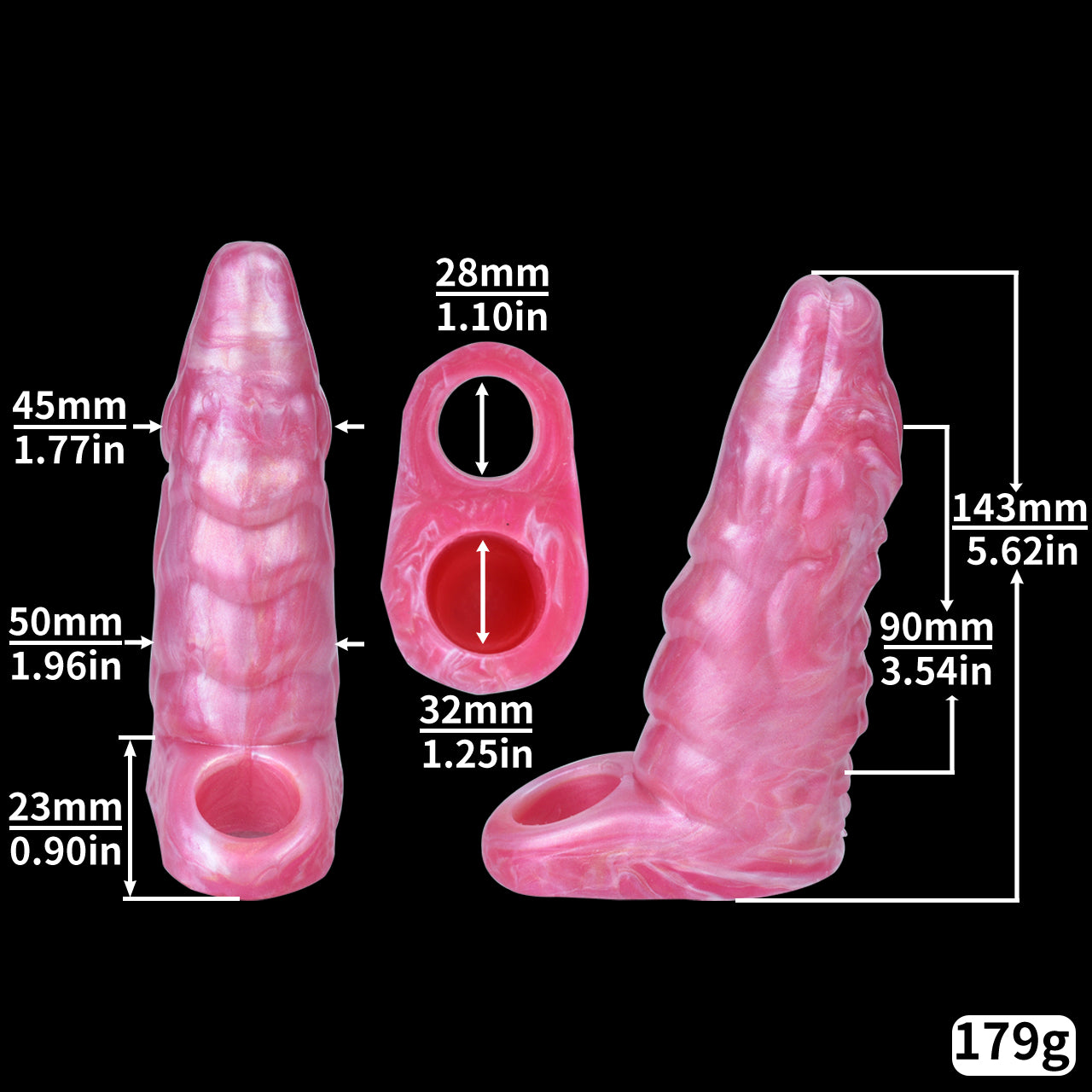 Perlmutt-Rosa Drachen Penishülle für Fantasy-Rollenspiele – Strukturierter Drachen-Penis Extender mit Hodenring für härtere Erektion & intensiven Sex