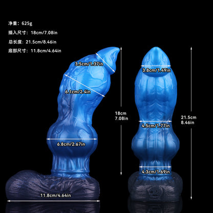Cyber-Alien Cosmic Phallus – Zweischichtiger Fantasy Dildo aus Platin-Silikon mit Metallic-Blau-Verlauf & Saugnapf